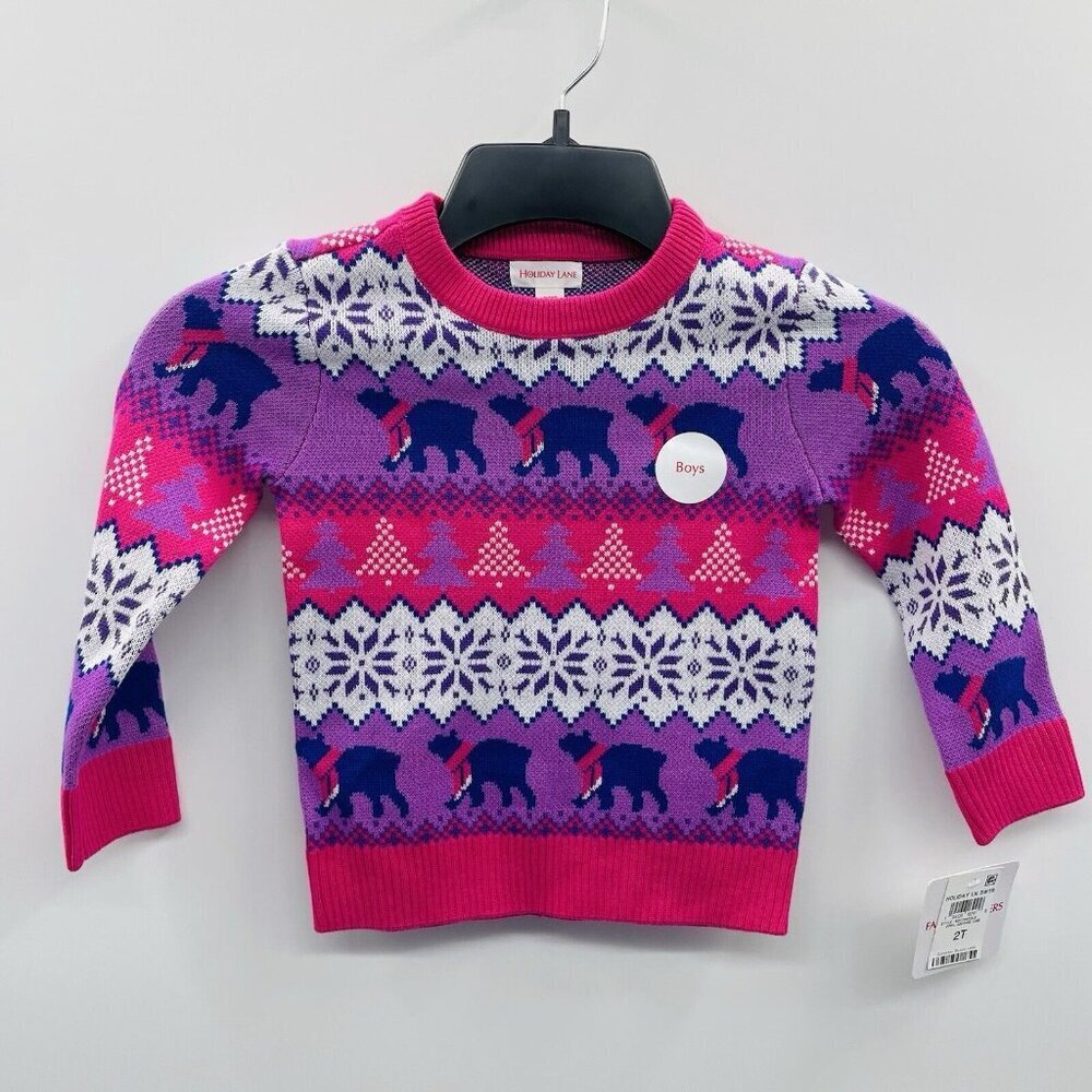 Holiday Lane Toddler Boys 2T Santa Bear Long Sleeve‎ Sweater in Purple $40 269 - Picture 2 of 7